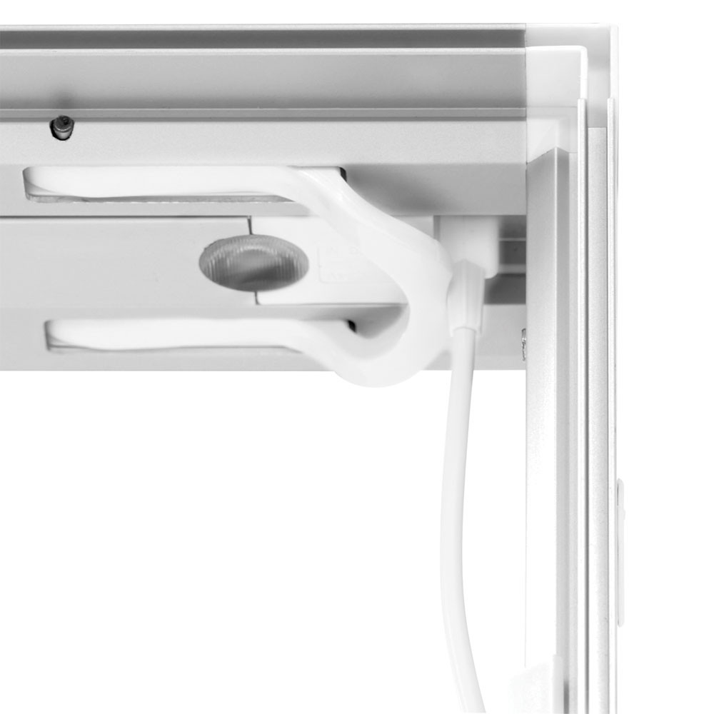 SEG light box frame corner detail showing tool-free fabric graphic installation with silicone edge gasket