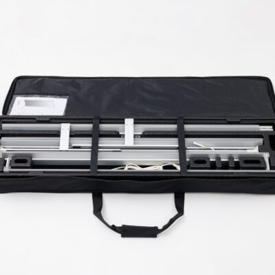 MLB80 100 x 200 Mobile Light Box packed inside an open carry case.