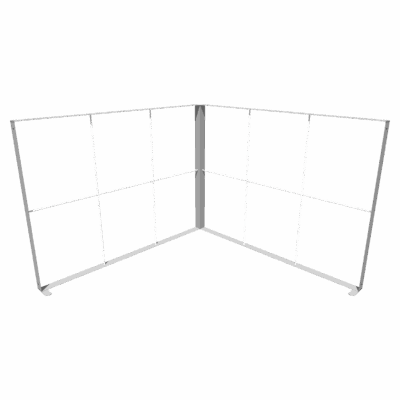 Modular SEG light box corner booth display with aluminum frame and backlit panels for trade shows