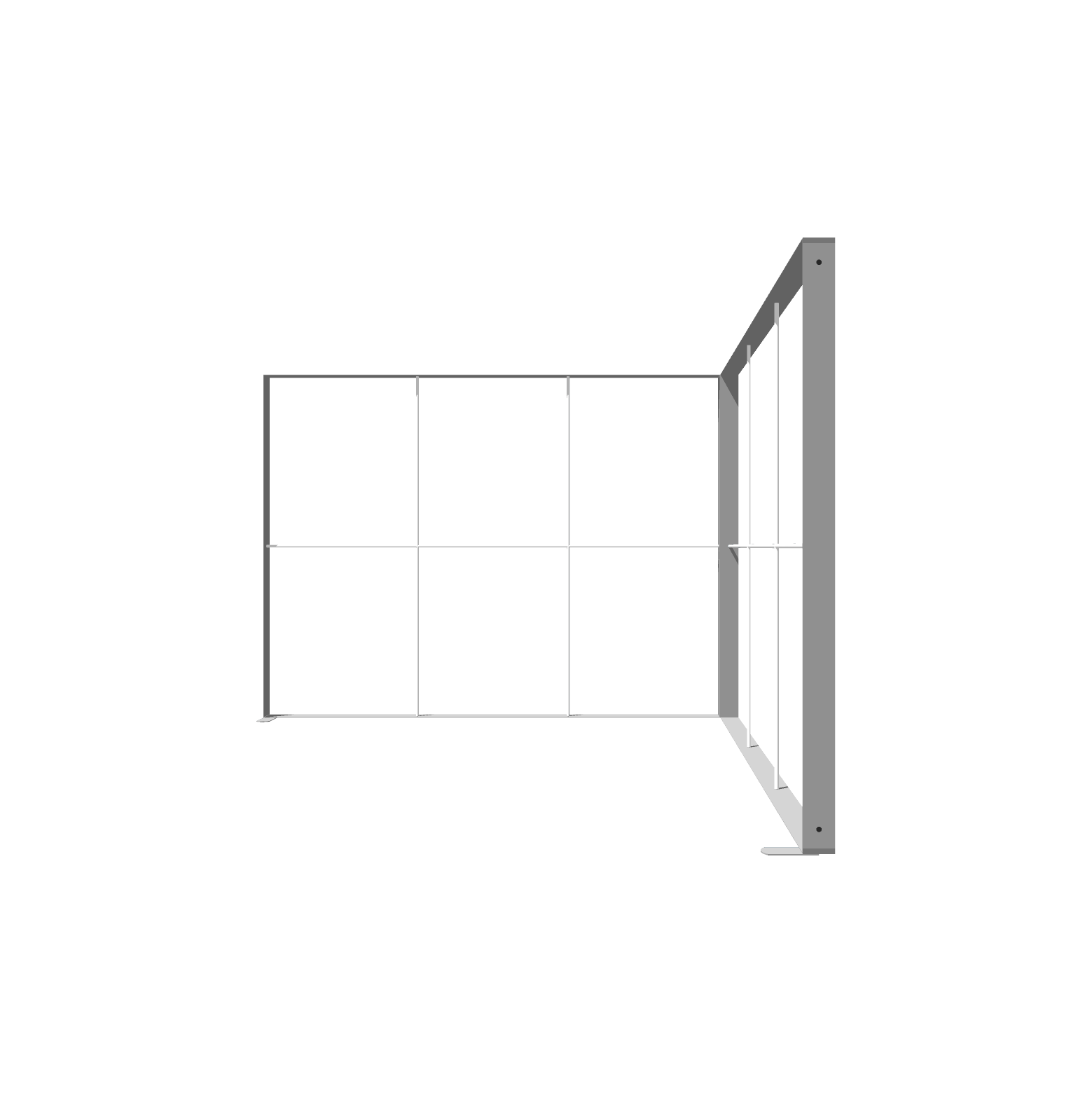 Modular SEG light box frame with aluminum L-bracket support and backlit fabric graphic panels for trade shows