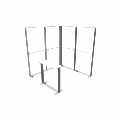 Mobile Light Box Kit K2 90-degree backwall frame-only booth structure with counter shown from the side.