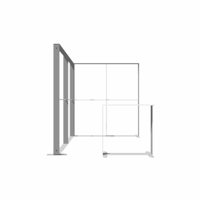 Mobile Light Box Kit K2 90-degree backwall frame-only booth structure with counter shown from the front.