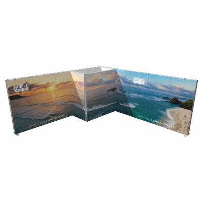 Mobile Light Box Kit I booth setup shown from the front with branded backlit SEG display walls.