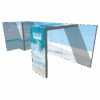 Modular SEG light box display with backlit beach graphics in angular booth configuration