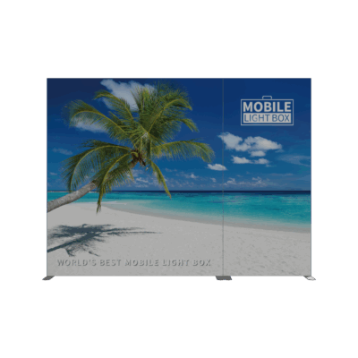 Mobile Light Box Kit C booth setup shown from the back with branded backlit SEG display walls.