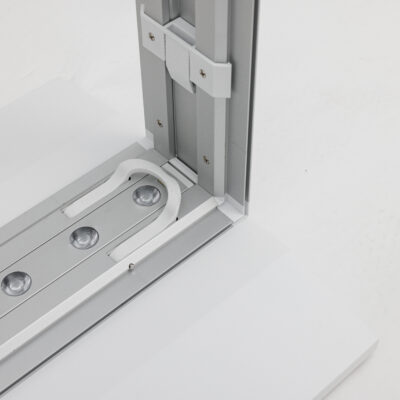 Close-up of Mobile Light Box frame extrusions with battery base connection.