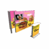 Modular SEG light box display system with backlit burger graphics and portable counter for trade shows