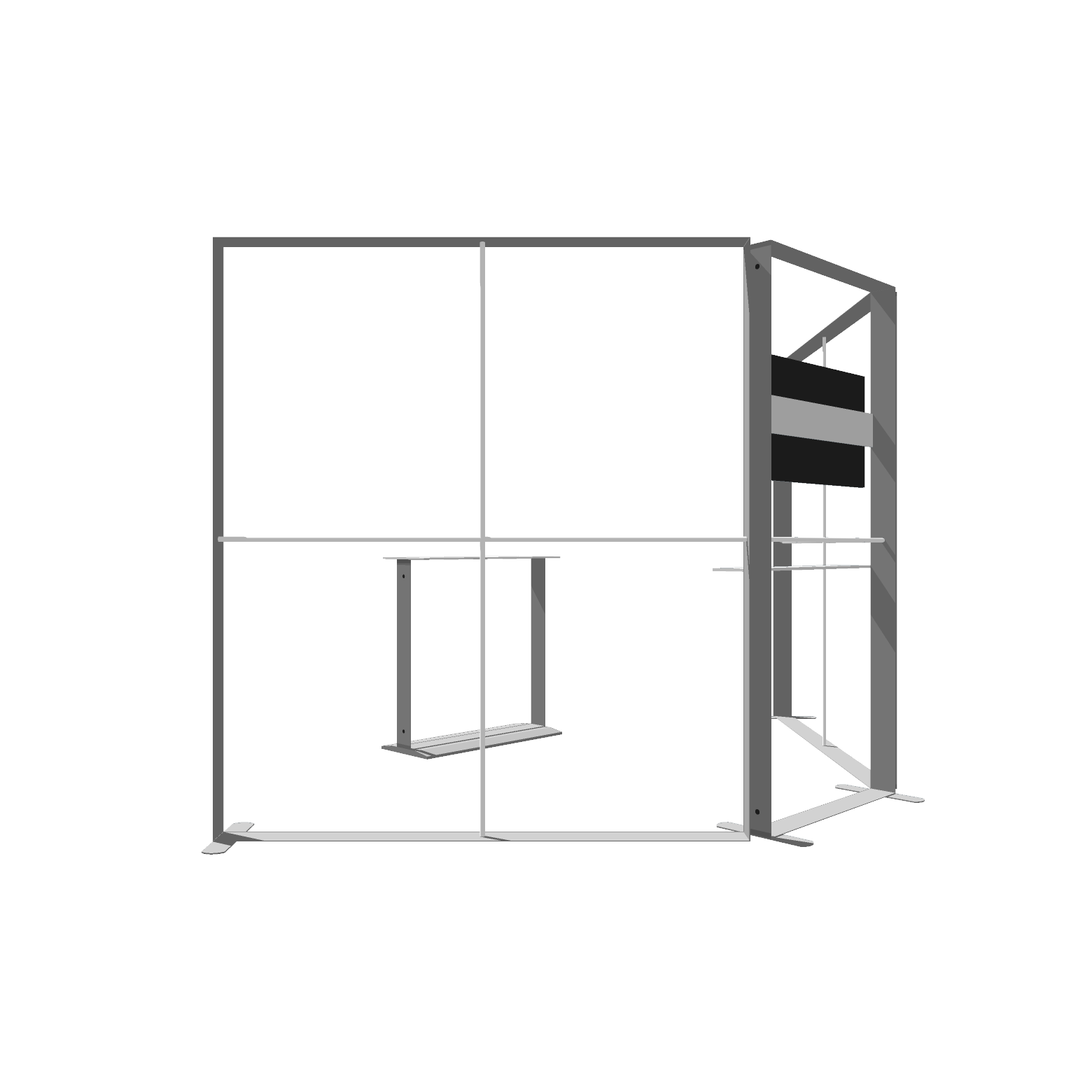Modular SEG light box trade show display with backlit panels and shelving accessories in aluminum frame system