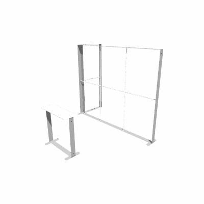 Modular SEG light box frame system with aluminum supports and backlit display panels for trade show booths
