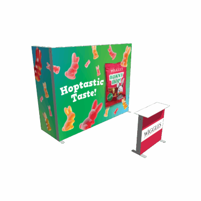 Portable SEG light box displays with custom candy graphics for trade show booth branding