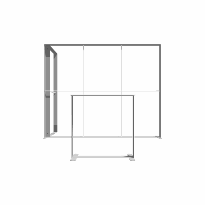 Modular SEG light box display with aluminum frame and reception counter for trade shows