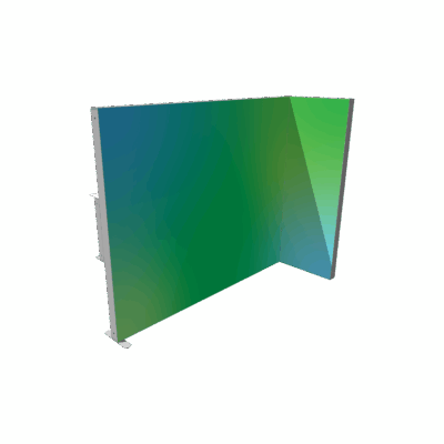 Modular SEG light box display with backlit fabric graphics in curved configuration on aluminum frame