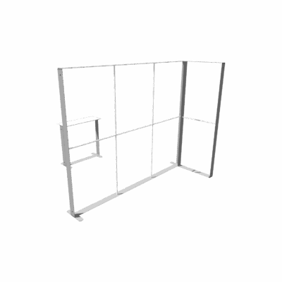 Modular SEG light box display frame with aluminum structure and backlit panels for trade show booth setup