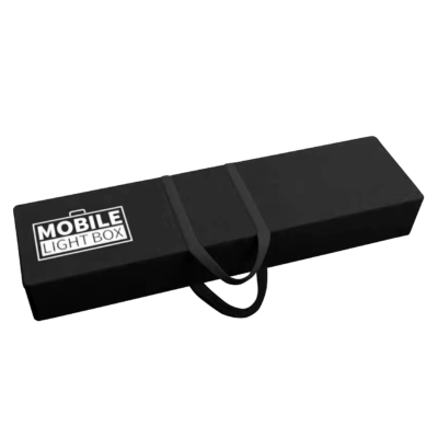 Black Mobile Light Box carry bag with shoulder strap and front logo pocket.