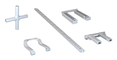 Modular display system aluminum frame components and connector accessories for tool-free assembly