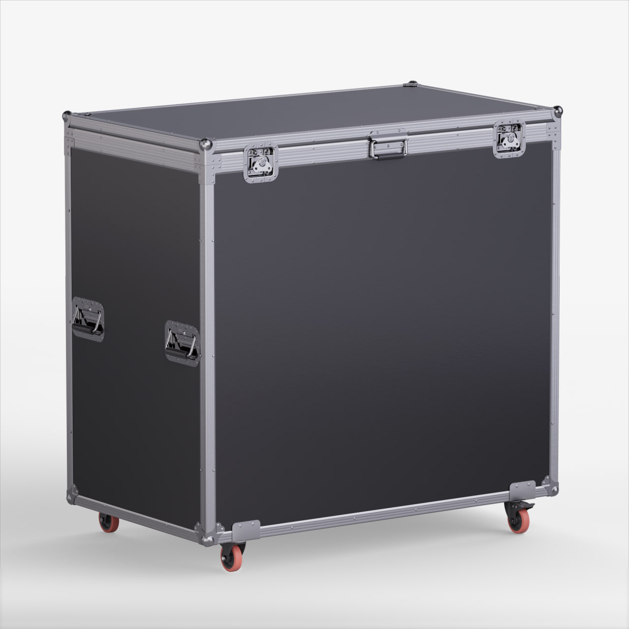 Portable rolling road case for trade show display transport with aluminum edges and secure latches