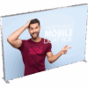 Mobile Light Box 300 x 300 backlit banner display with branded graphic and model pointing.