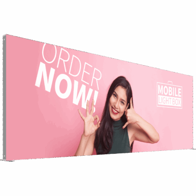 Mobile Light Box 600 x 225 banner display with wide SEG fabric graphic