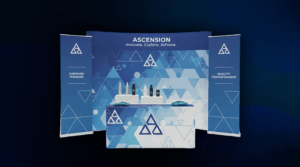 Modular SEG light box trade show booth with backlit graphics and promotional counter display