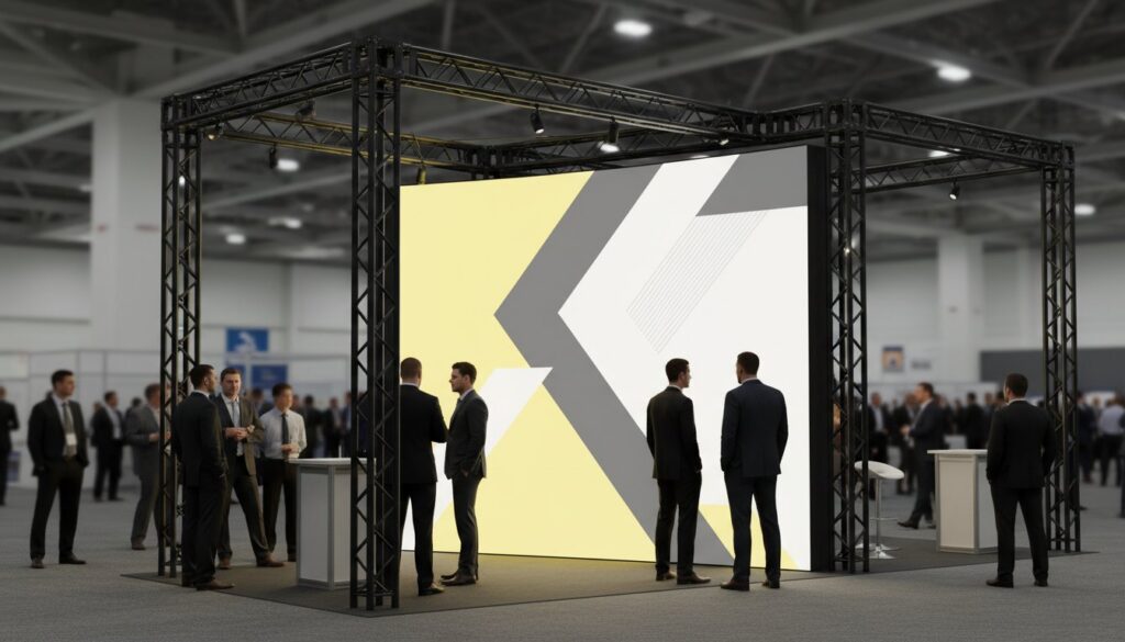 Modular SEG light box trade show display with backlit graphics at business expo event