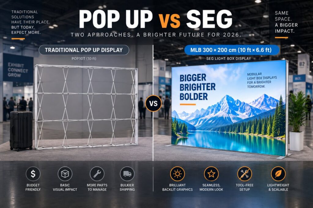 SEG vs Pop Up Displays: Choosing the Best Trade Show Backdrop for 2026