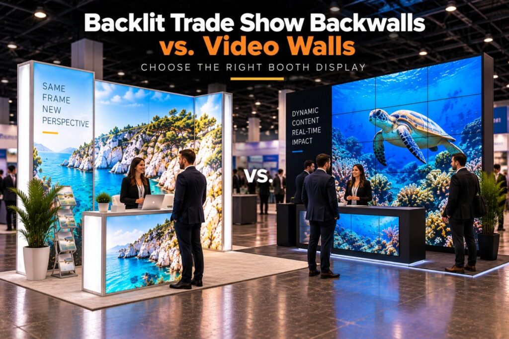 Backlit Trade Show Backwalls vs. Video Walls: Choose the Right Booth Display